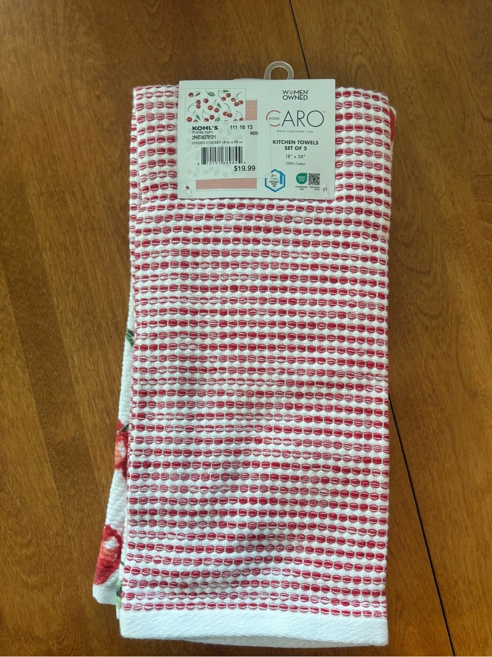 Caro Cherry Print Kitchen Hand Towels - Set of 2, White & Red